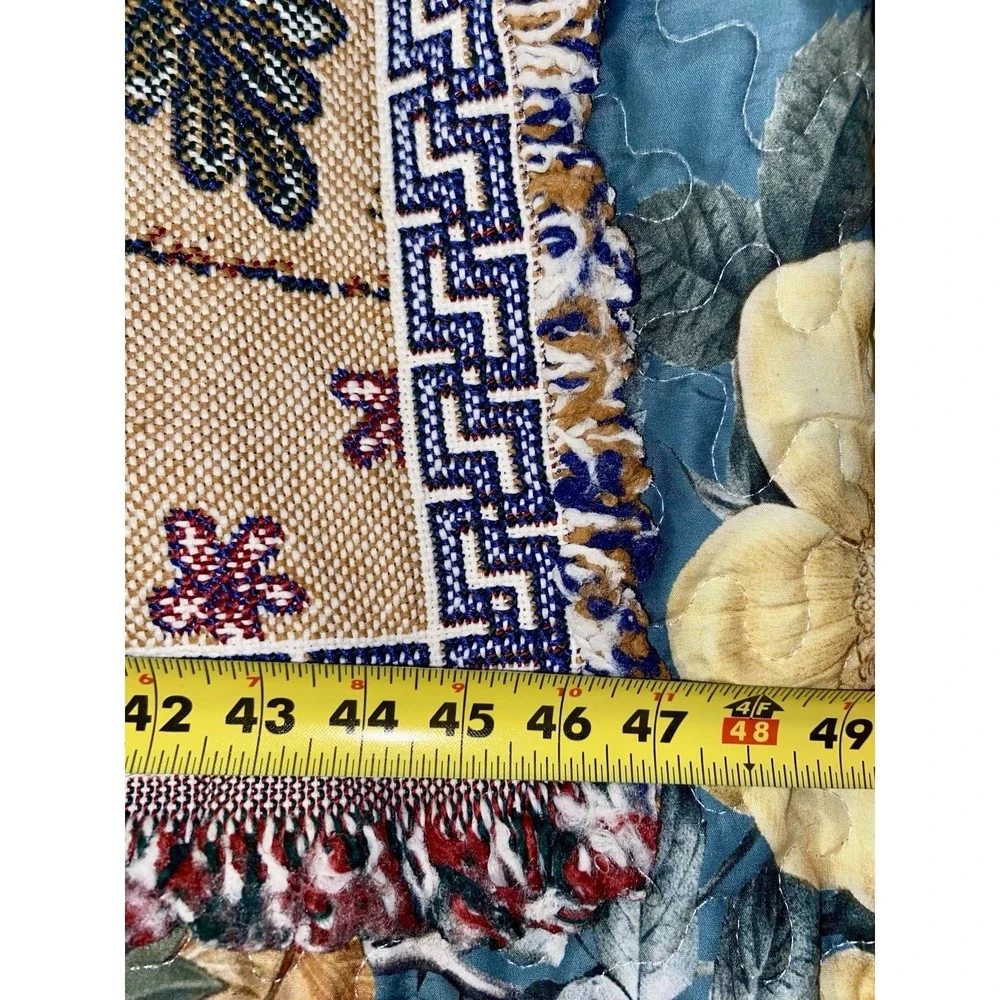 Vtg USA Woven Nativity Tapestry Throw Blanket Mary Joseph Jesus Christmas **